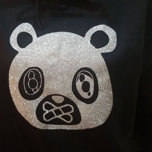 Glitter Panda Face Streetwear Hoodie NWOT Sz.M Oversized CHOOSE PINK OR SILVER - Picture 3 of 13